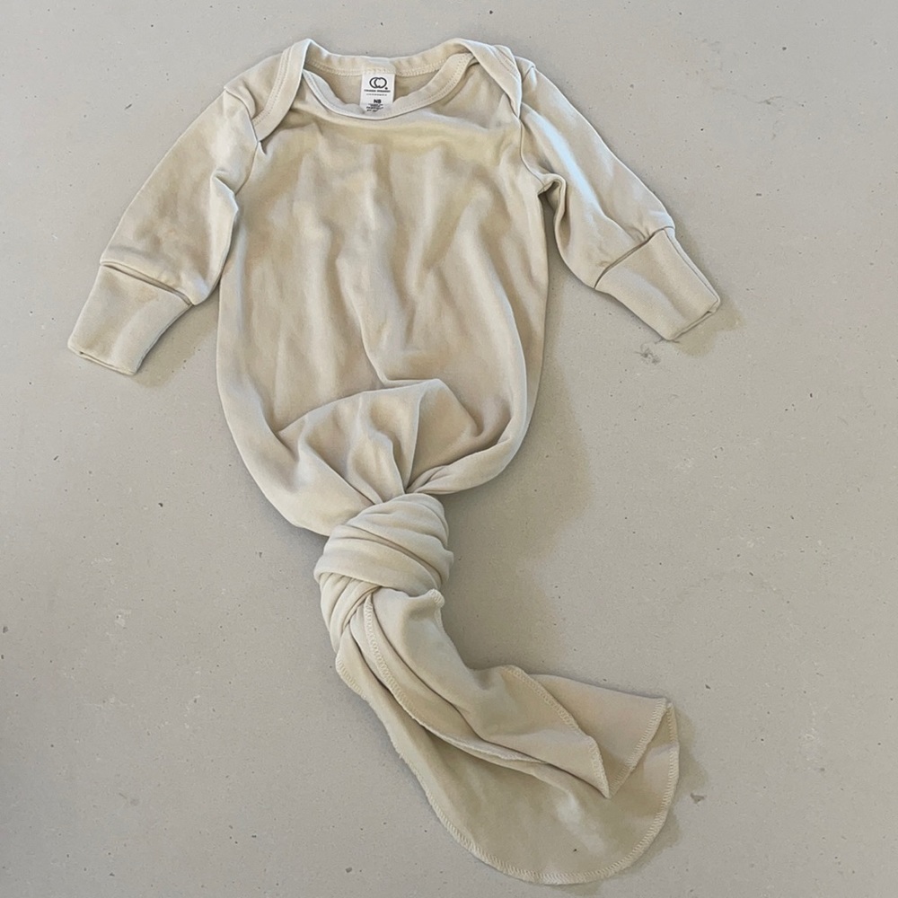 Newborn Baby Knotted Gown - Beige/Cream Boy or Girl